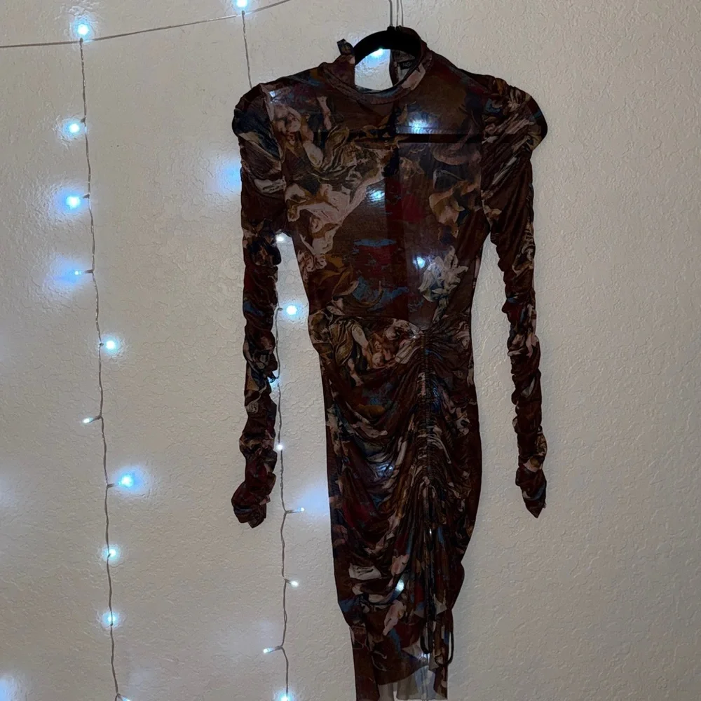 Fashion Nova Angelic Moments Ruched Mini Dress Brown small - Picture 6 of 6